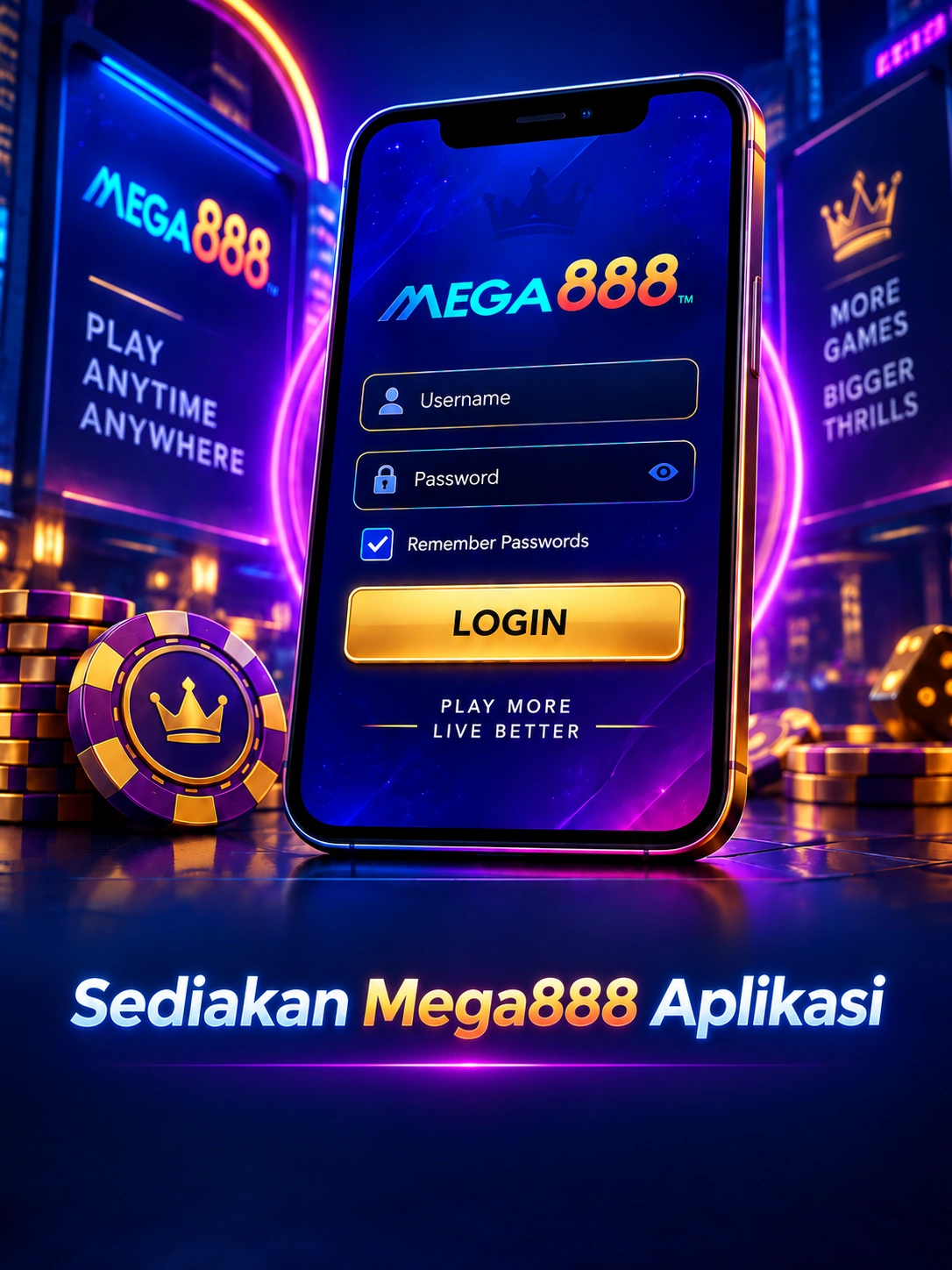 Antara muka log masuk aplikasi Mega888